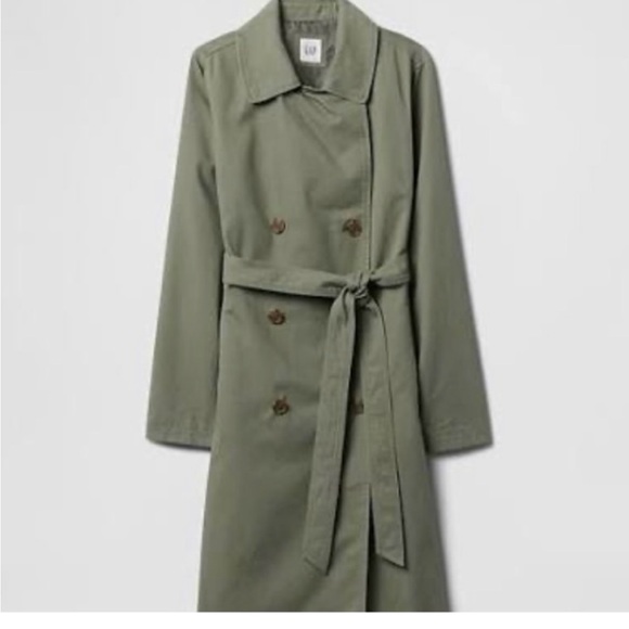 GAP Sage Green Double-Breasted Trench Coat - Picture 2 of 6
